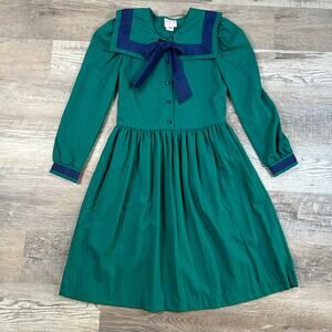 Vintage 80s Lanz of Salzburg for Girls Green & Navy Sailor Dress - Size Girls 12